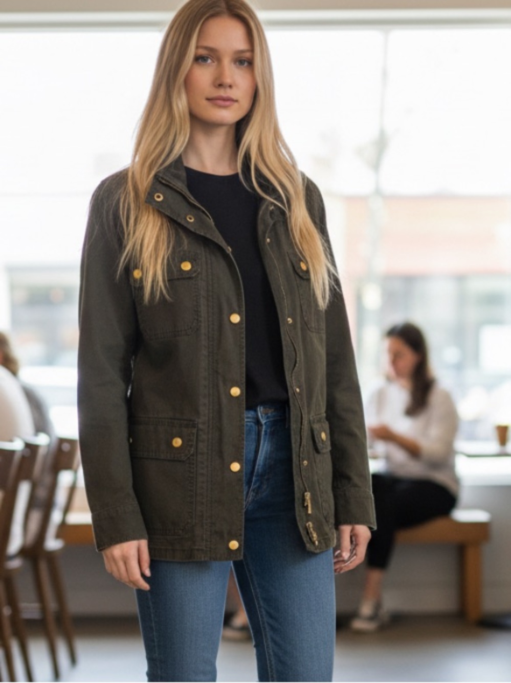 J. Crew Olive Utility Field Jacket with Gold-Tone Buttons